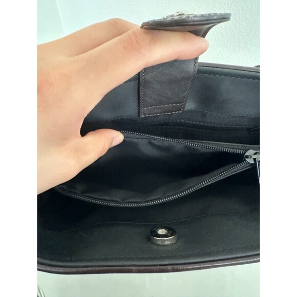 Brighton Nylon Shoulder Bag Braided Strap Croc Embossed Black Silver Western - Picture 8 of 11